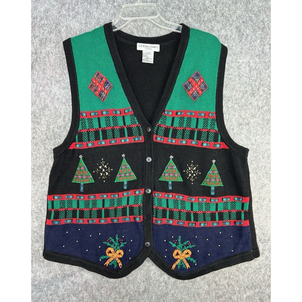 Vintage 90s Victoria Jones Embroidered Christmas Sweater Vest Snowmen Sz 4X